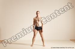 Underwear Gymnastic poses Man White Slim Bald Dancing Dynamic poses Academic